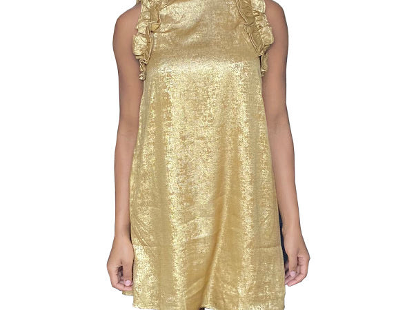 Metallic Gold Cocktail Dress With Ruffles
