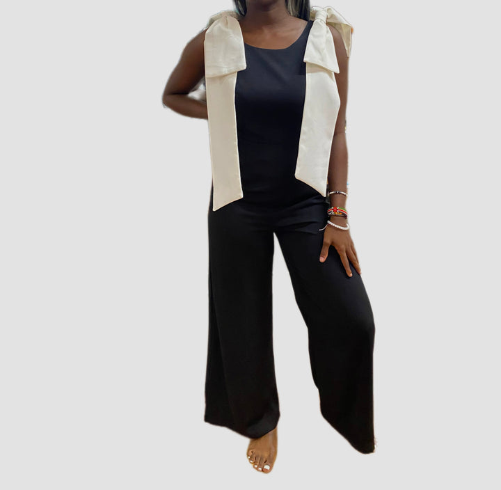 Sassyn Black/White Detachable Bow Jumpsuit