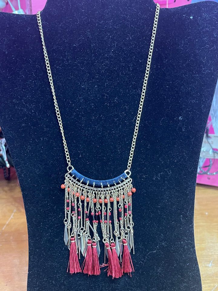 Beaded Gold Tassel Necklace