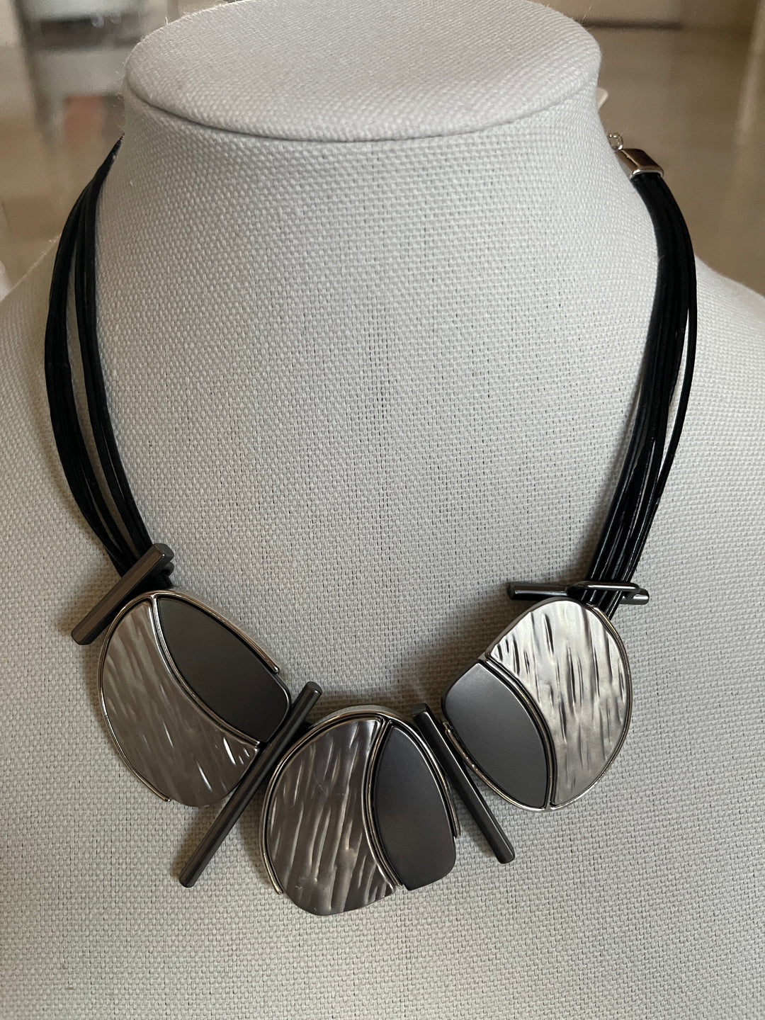 Silver Leather Strap Necklace