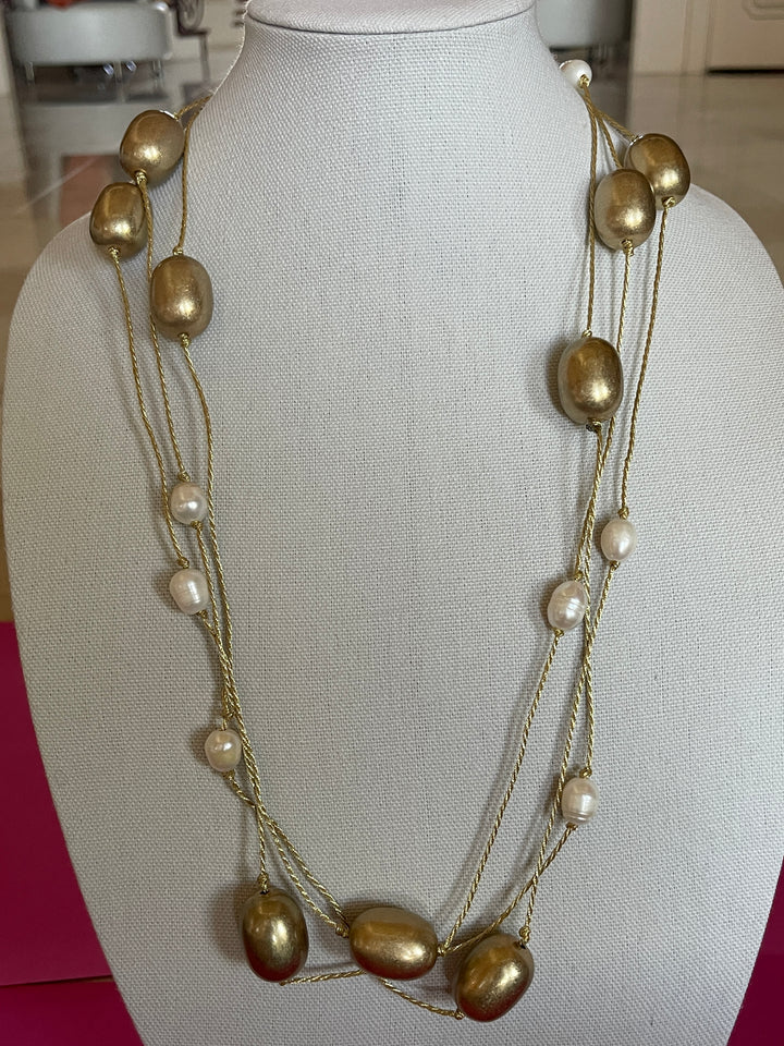 Gold Multi Strand Beaded Necklace