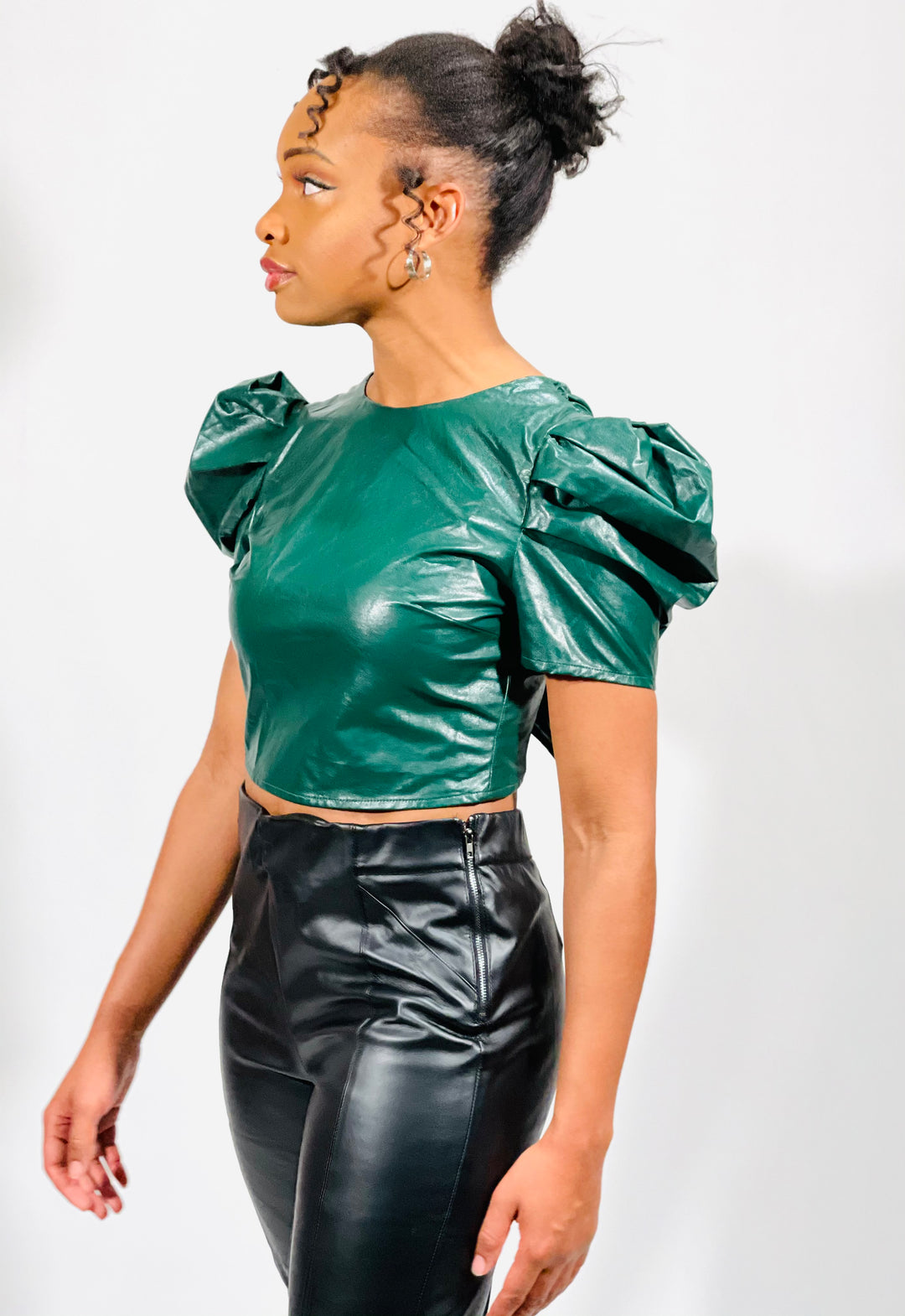 Hunter Green Faux Leather Crop Top