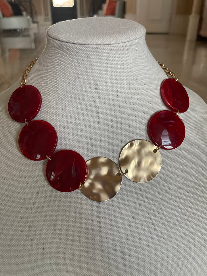 Red And Gold Plate Necklace