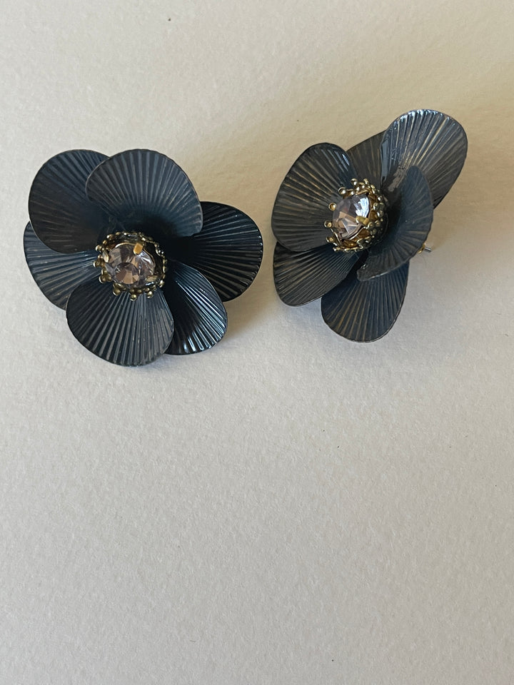 Black Floral Geometric Earrings