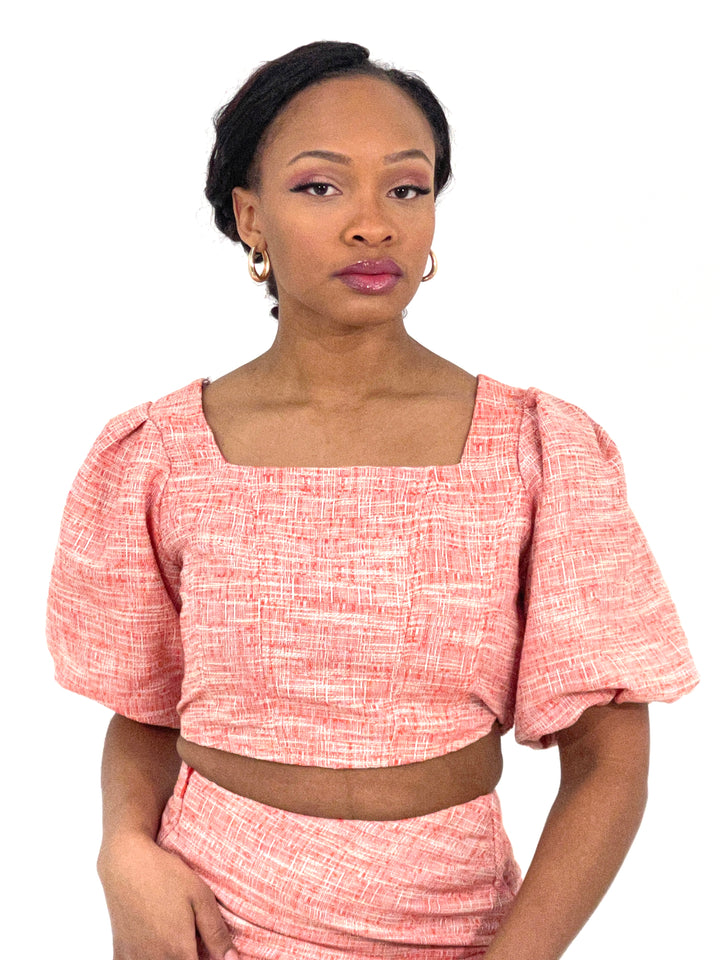 Red Cropped Puff Sleeve Top