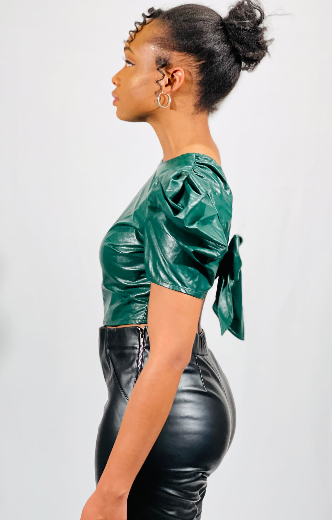 Hunter Green Faux Leather Crop Top