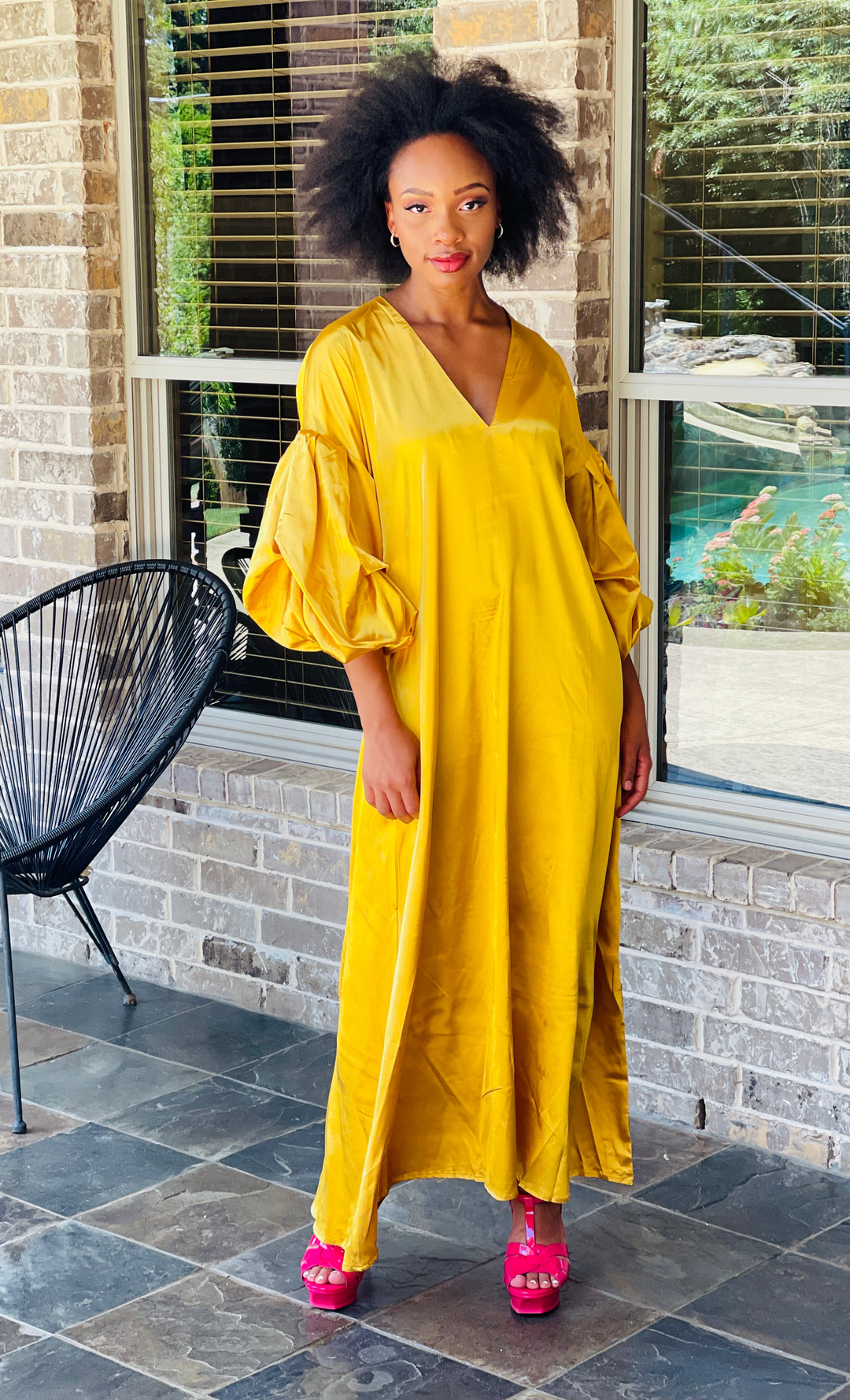 Yellow Lantern Sleeve Dress