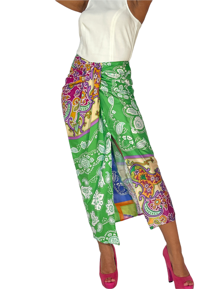 Sassyn Green Pattern Scarf Skirt