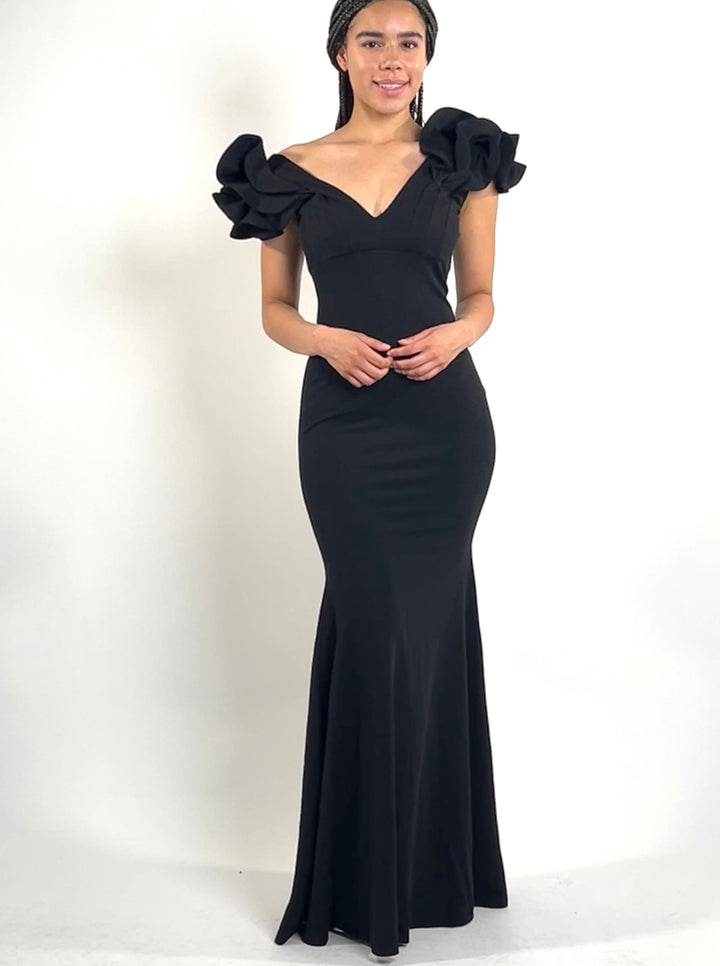 Black Puff Shoulder Maxi Dress