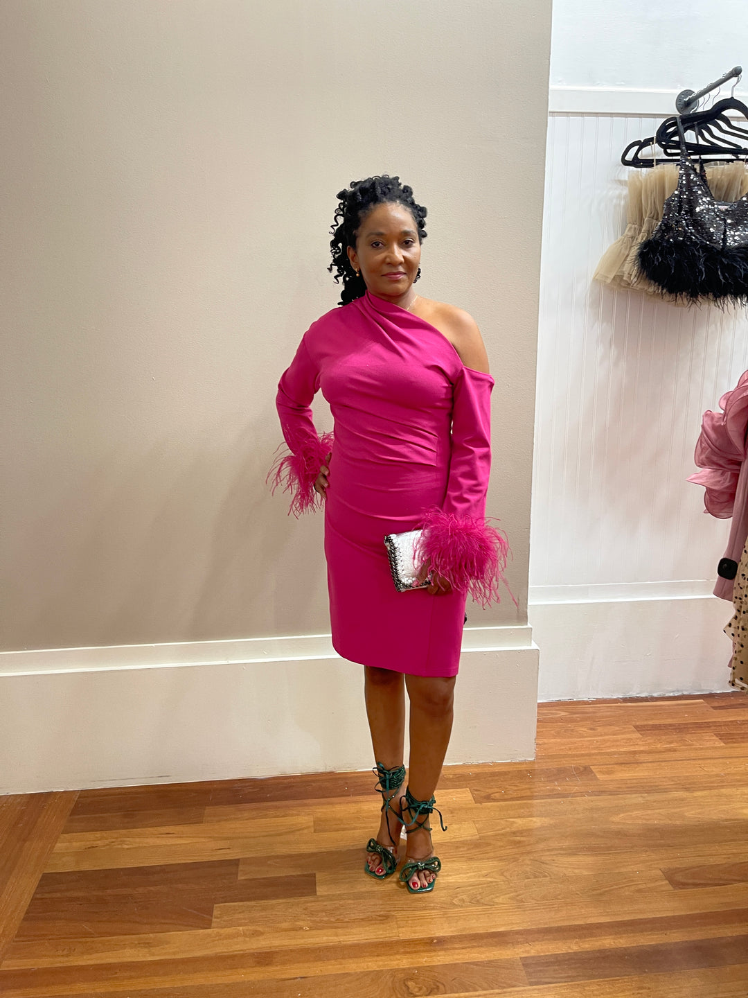 Sassyn Pink Designer Feather Dress