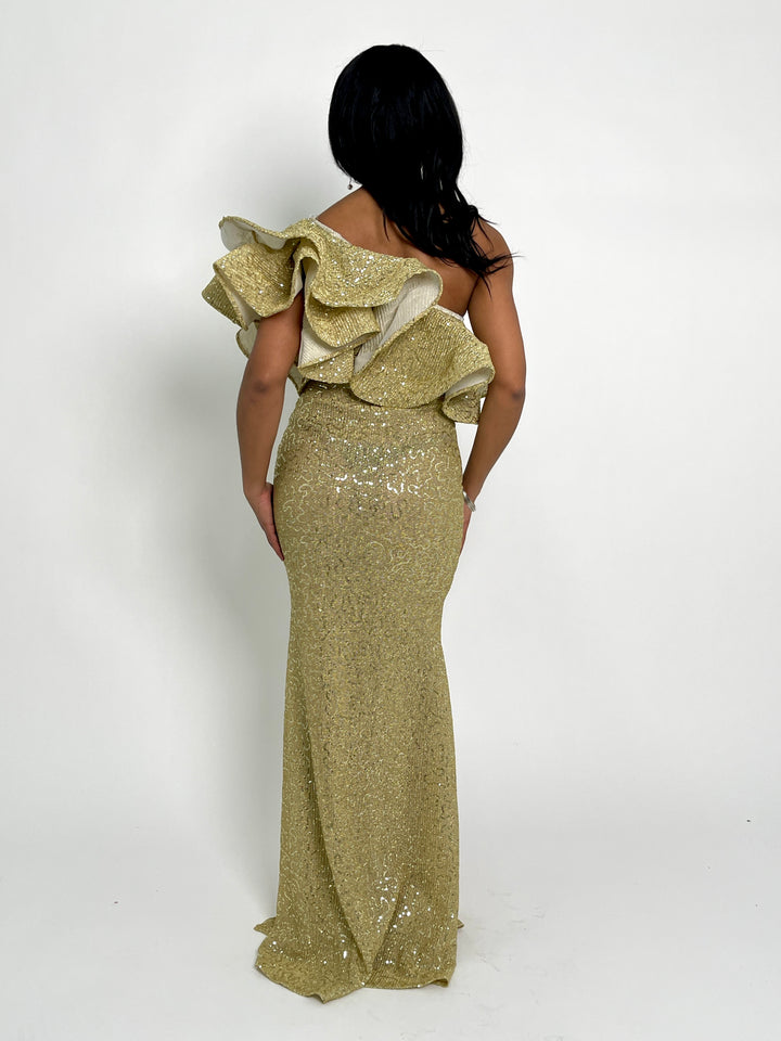 Gold Sequined Maxi Dress