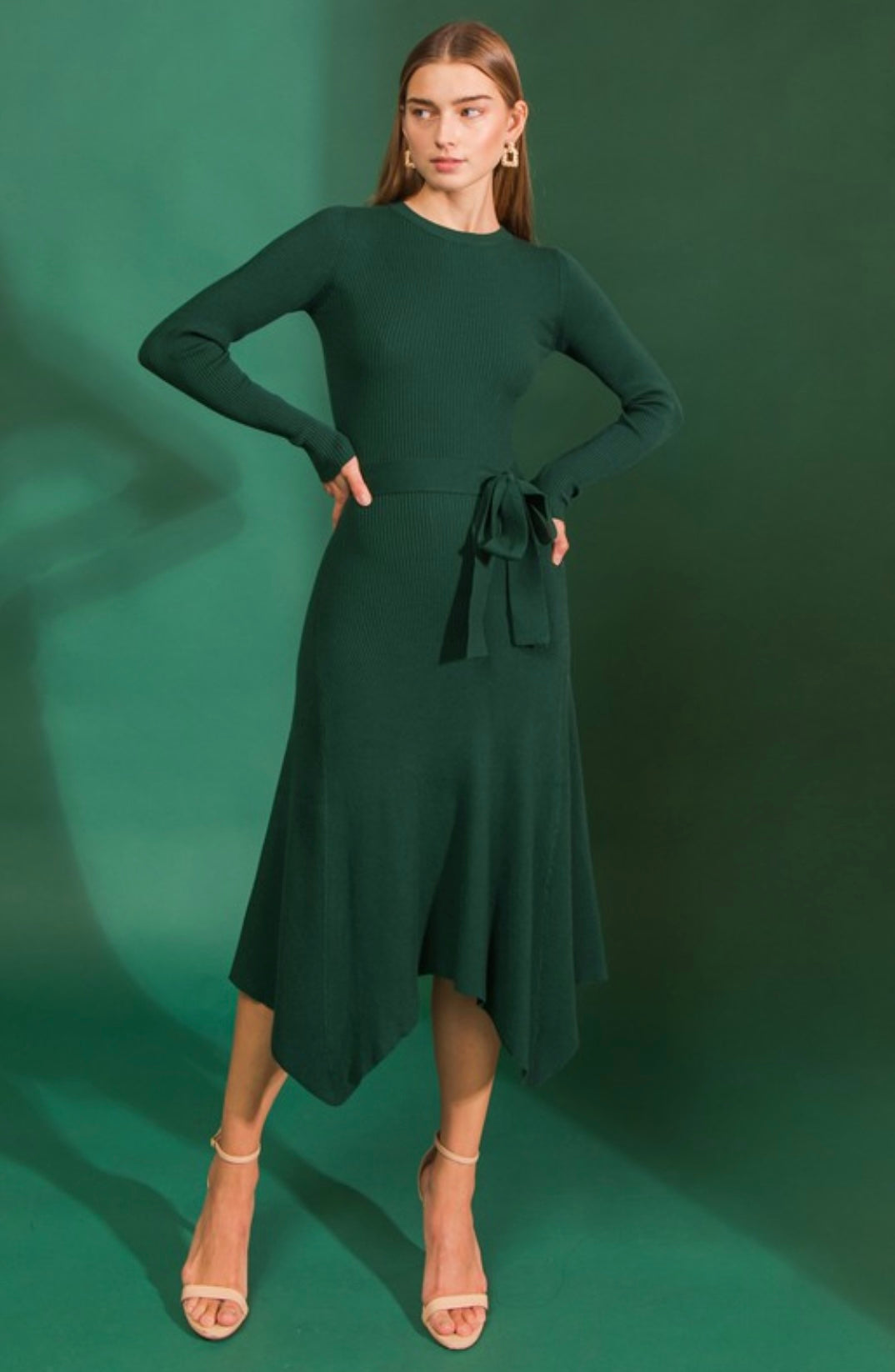Green Ribbed Sweater Dress
