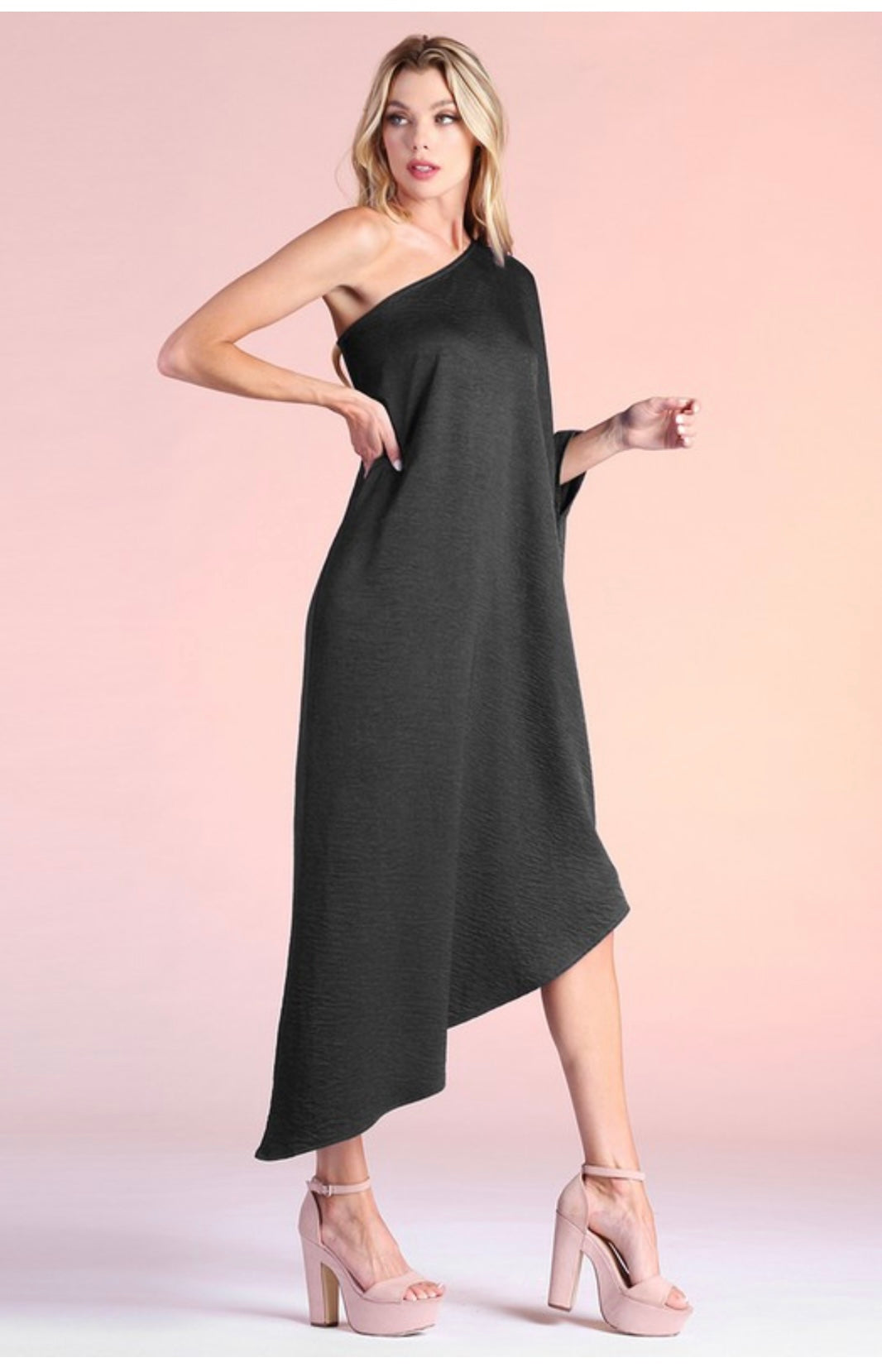 Black Satin Single Sleeve Mini Dress