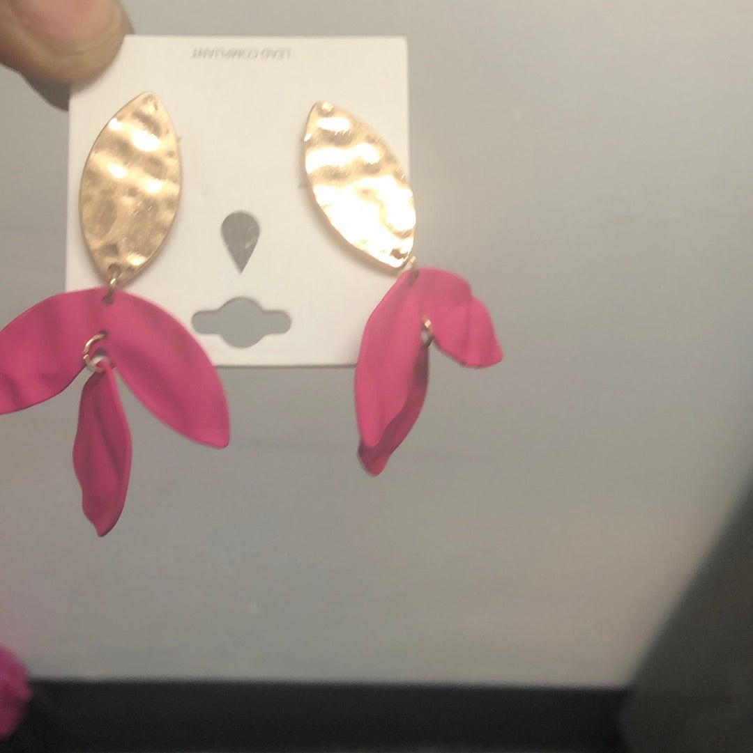 Gold/ Pink Leaf Earrings