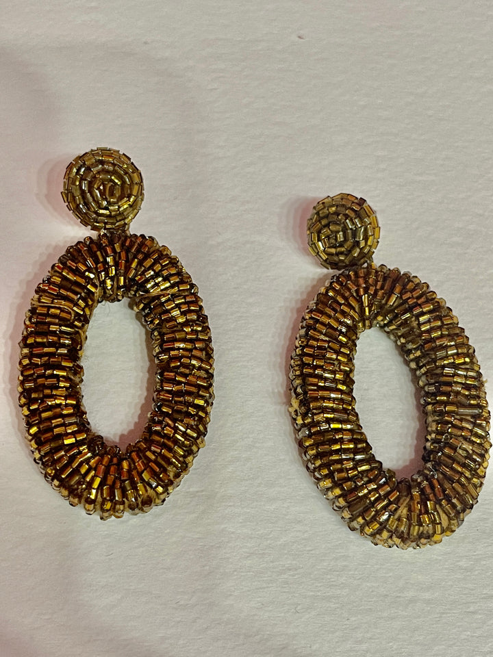 Gold Oval Beaded Earings
