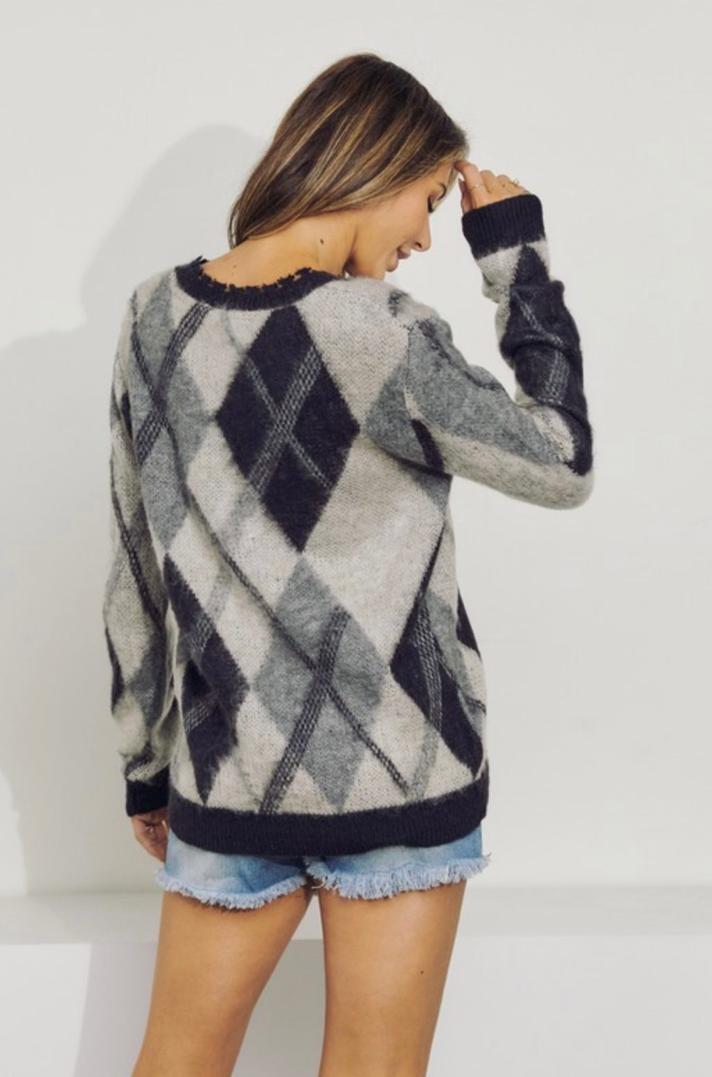 Grey Argyle Pattern Sweater