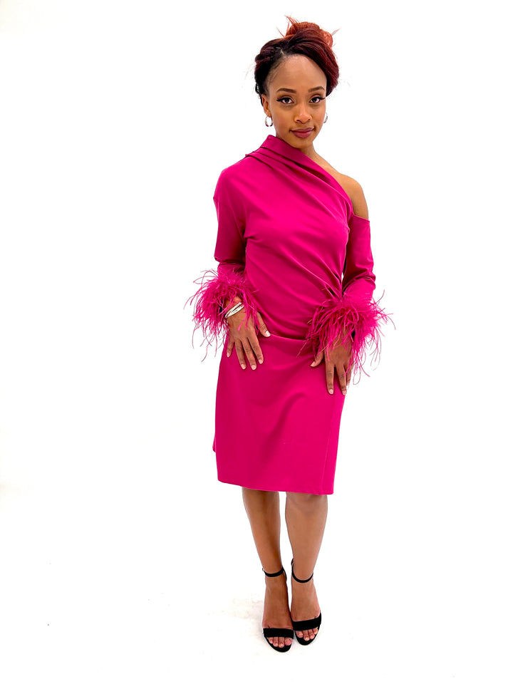 Sassyn Pink Designer Feather Dress