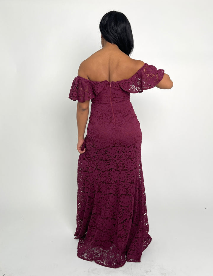 Wine Floral Laced Dress