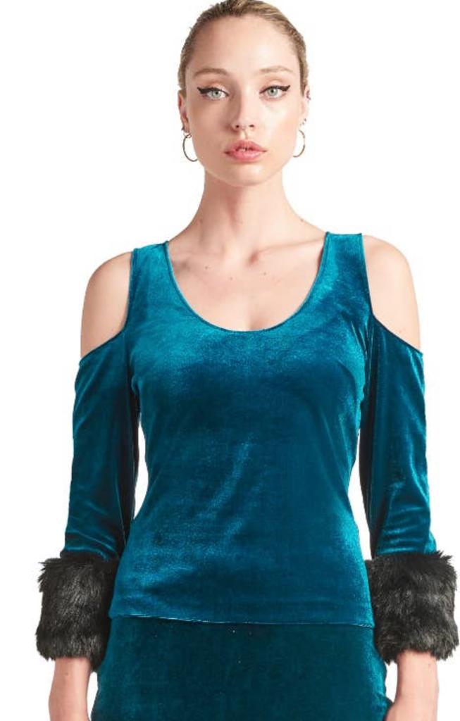 Royal Blue Fur Sleeve Top