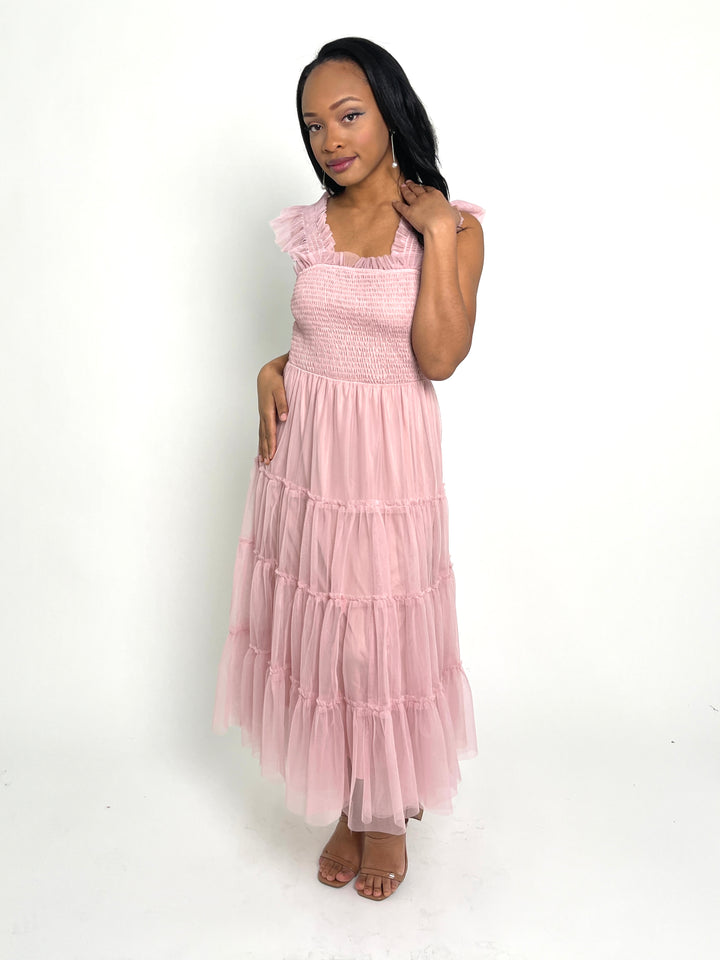 Pink Mesh Maxi Dress