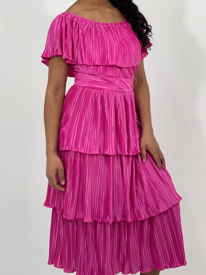 Fuchsia Ruffled Short Sleeve Dress