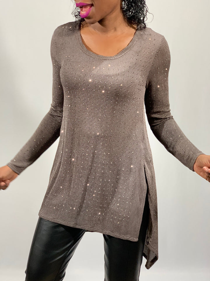 Vocal Brown Studded Sweater