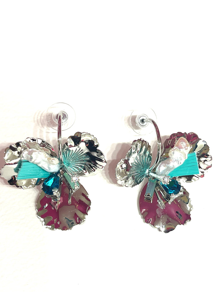 Silver Aqua Floral Earrings