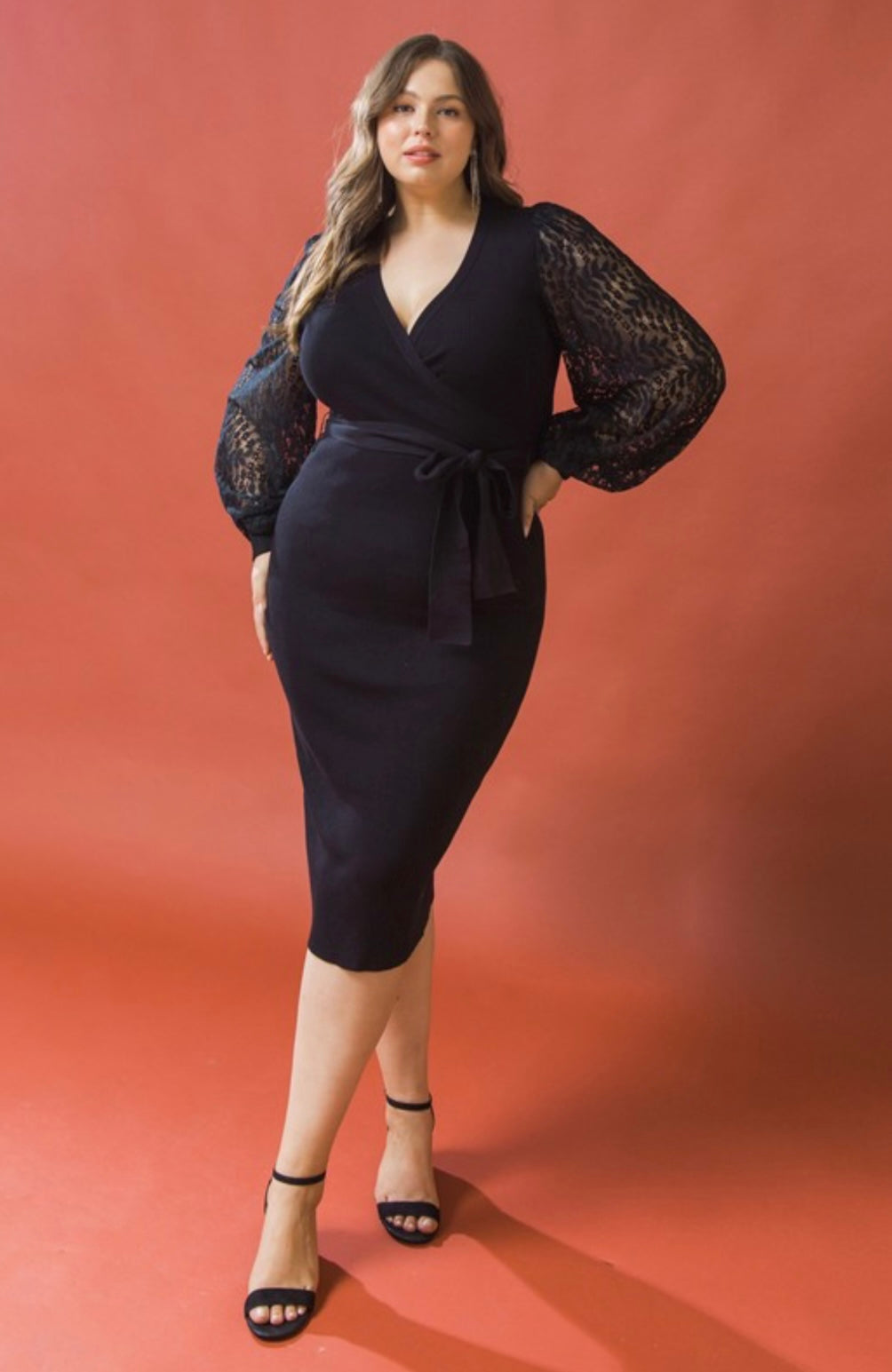 Black Puff Sleeve Midi Dress