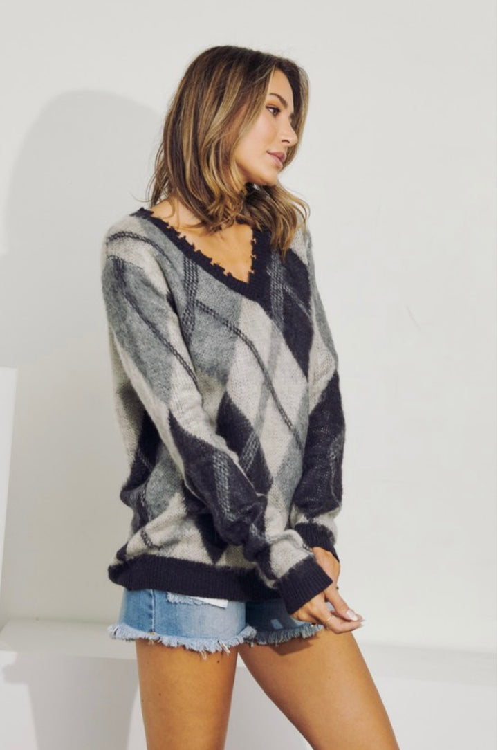 Grey Argyle Pattern Sweater