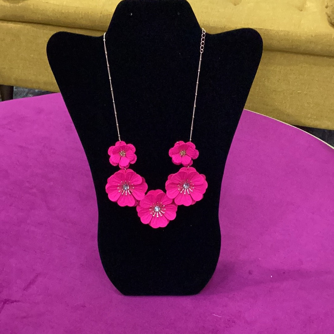 Pink Flowery Necklace And Studs
