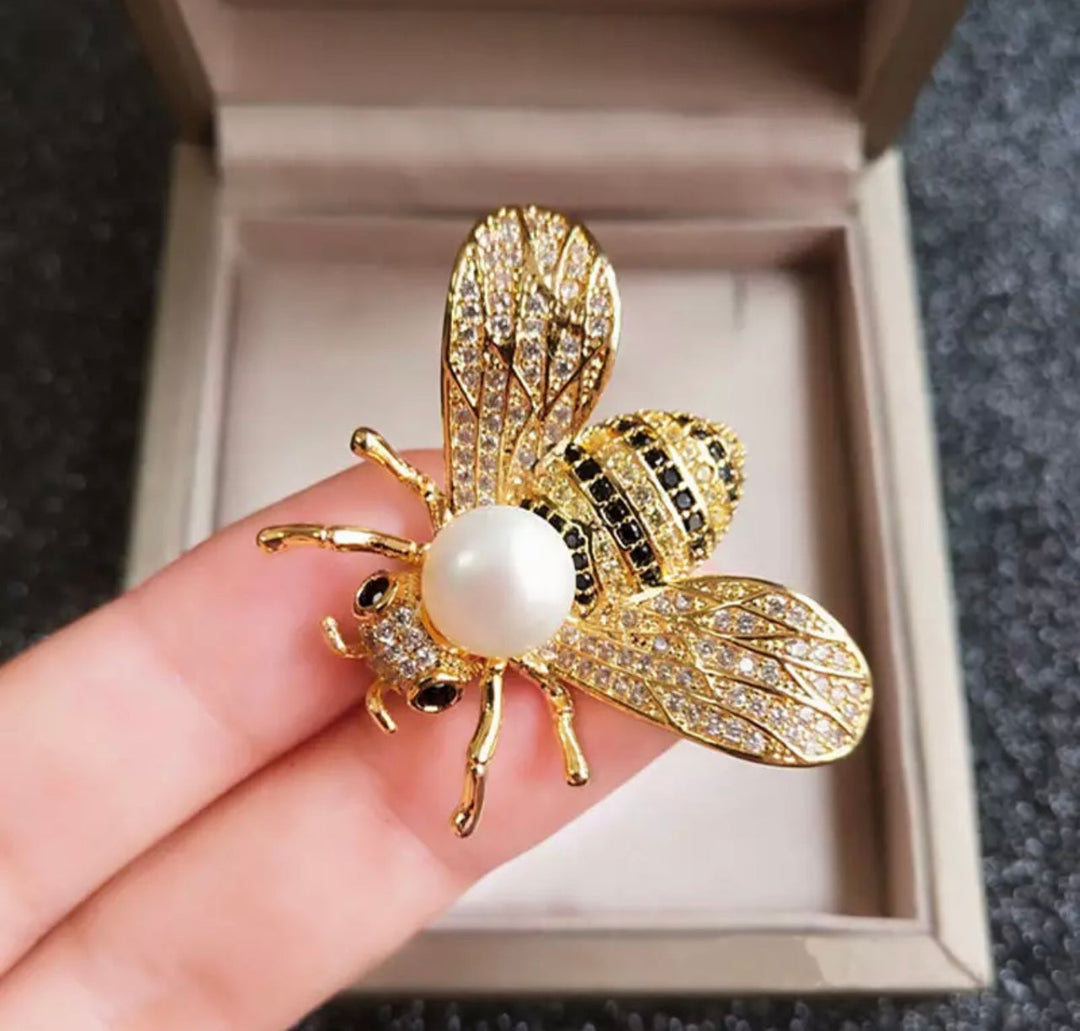Gold Pearl Bee Brooches