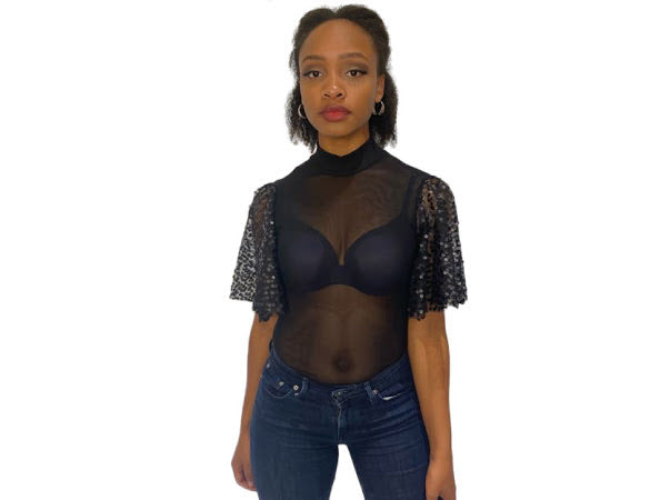 Mesh Bodysuit With Sequence Sleeves