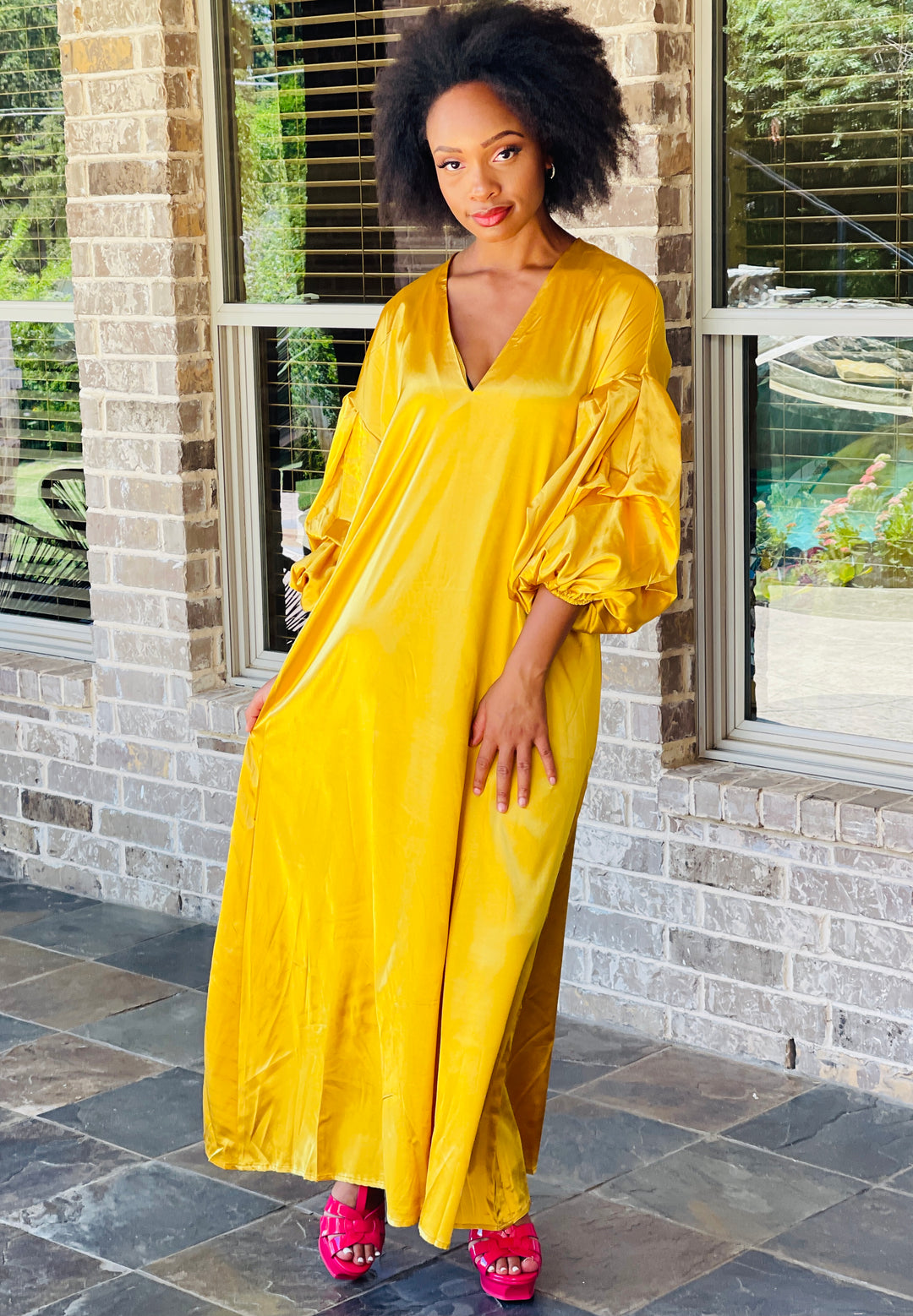 Yellow Lantern Sleeve Dress