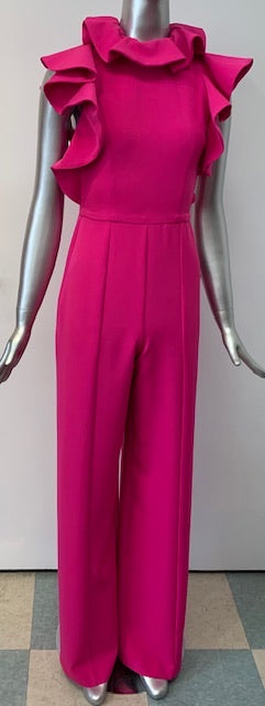 Hot Pink Ruffle Neck Jumpsuit