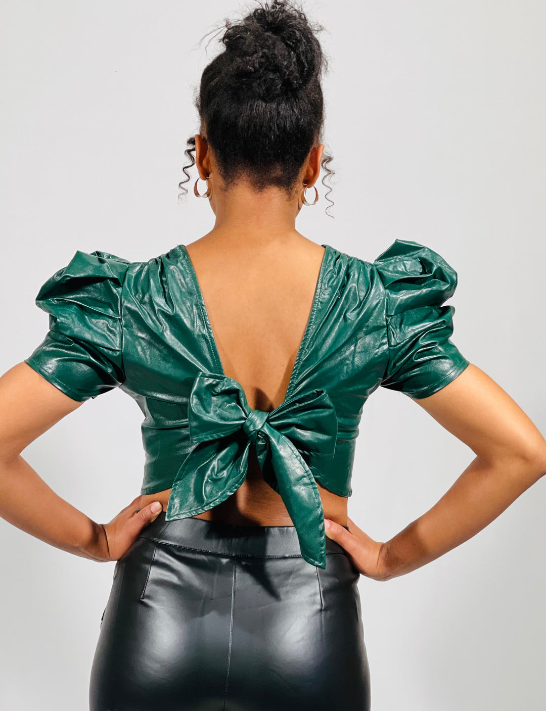 Hunter Green Faux Leather Crop Top