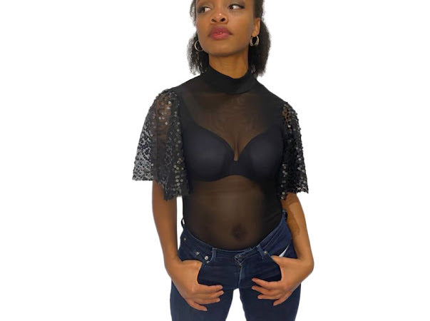 Mesh Bodysuit With Sequence Sleeves