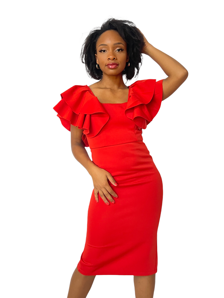 Sassyn Red Ruffle Dress